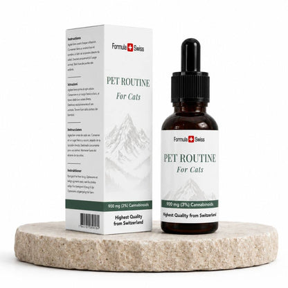 Formula Swiss Pet Rutine for Cats pullo ja pakkaus valkoisella pohjalla